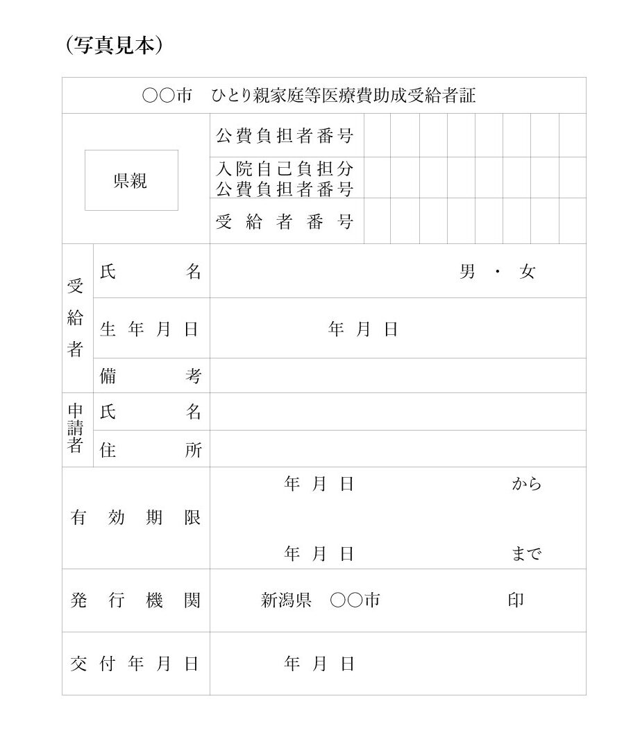 ひとり親家庭等医療費助成（写真見本）